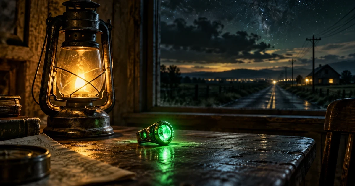 Urednička ilustracija zelenog prstena i lampe sa zelenim i žutim svjetlom